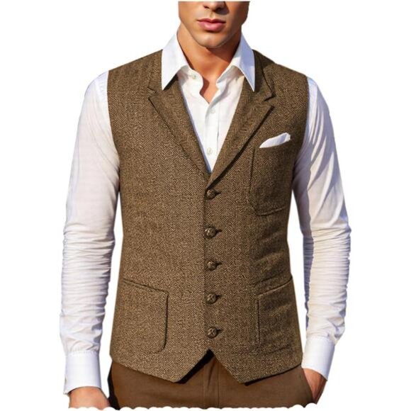Mens Retro Suit Vest Brown